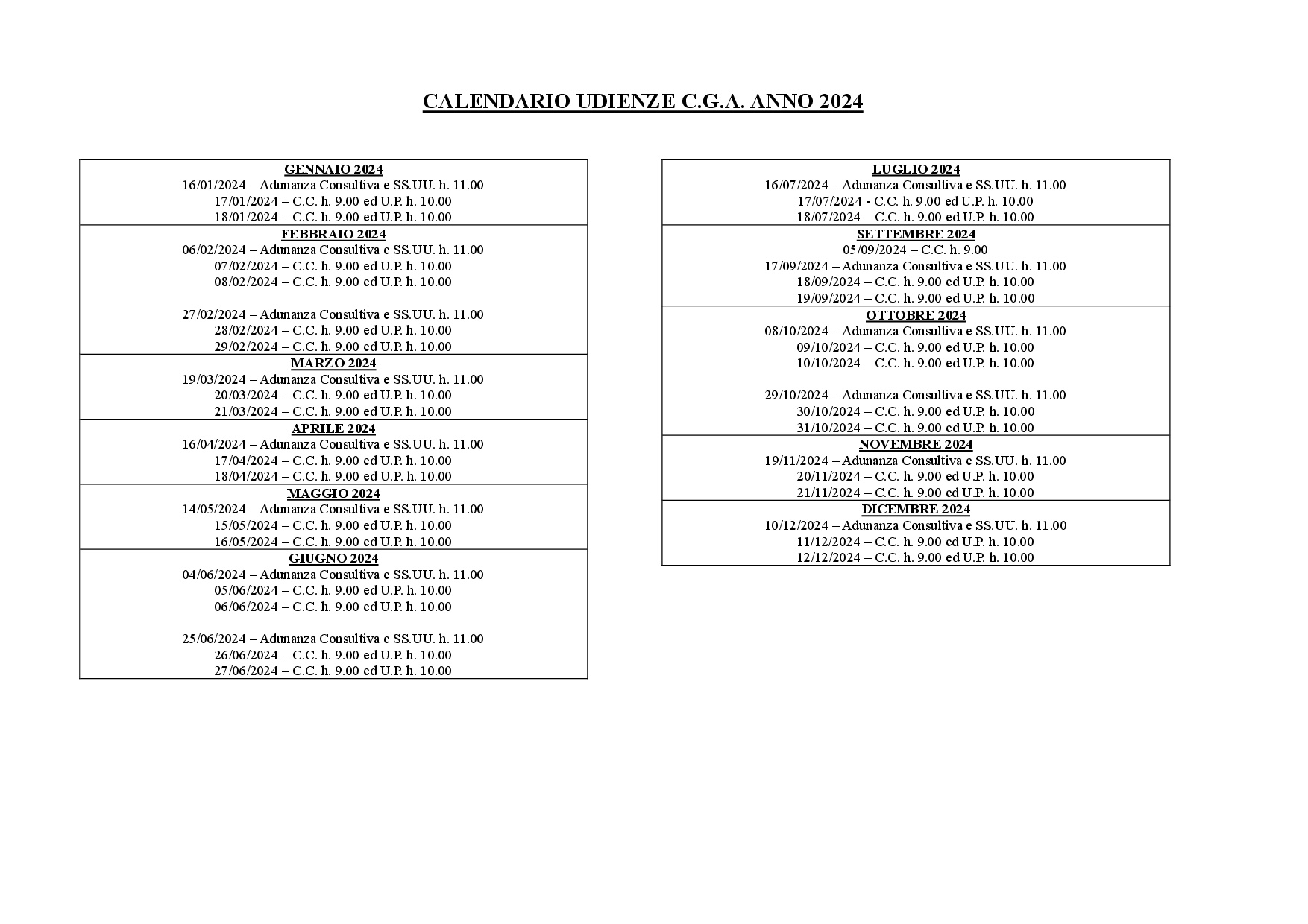 Calendario udienze CGA 2024